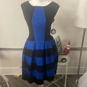 Eva Franco Blue and Black Striped Midi Dress size 6 Anthropologie